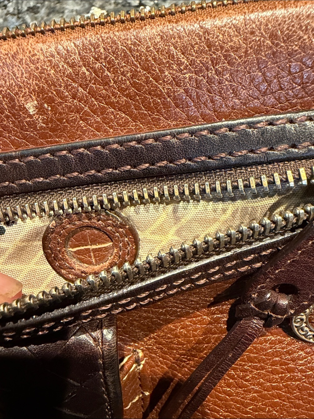 Brighton Brown Leather Crossbody Bag with Dark Brown Trim - Picture 5 of 7